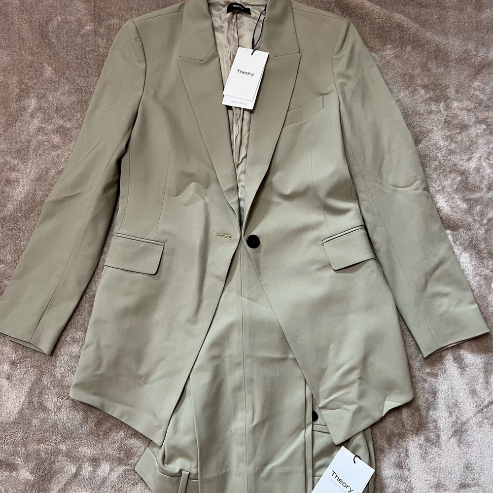 Theory Sage Green Blazer and Pants Pantsuit Set 2 NWT